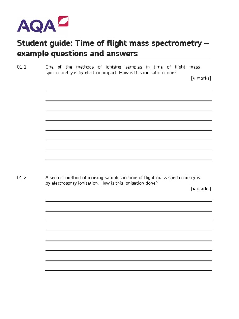 Student Guide Time of Flight Mass Spectrometry Example Questions and
