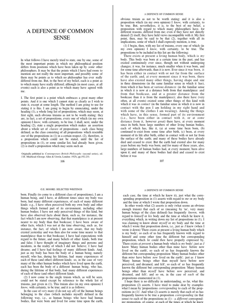Common Sense Philosophy Explained | PDF