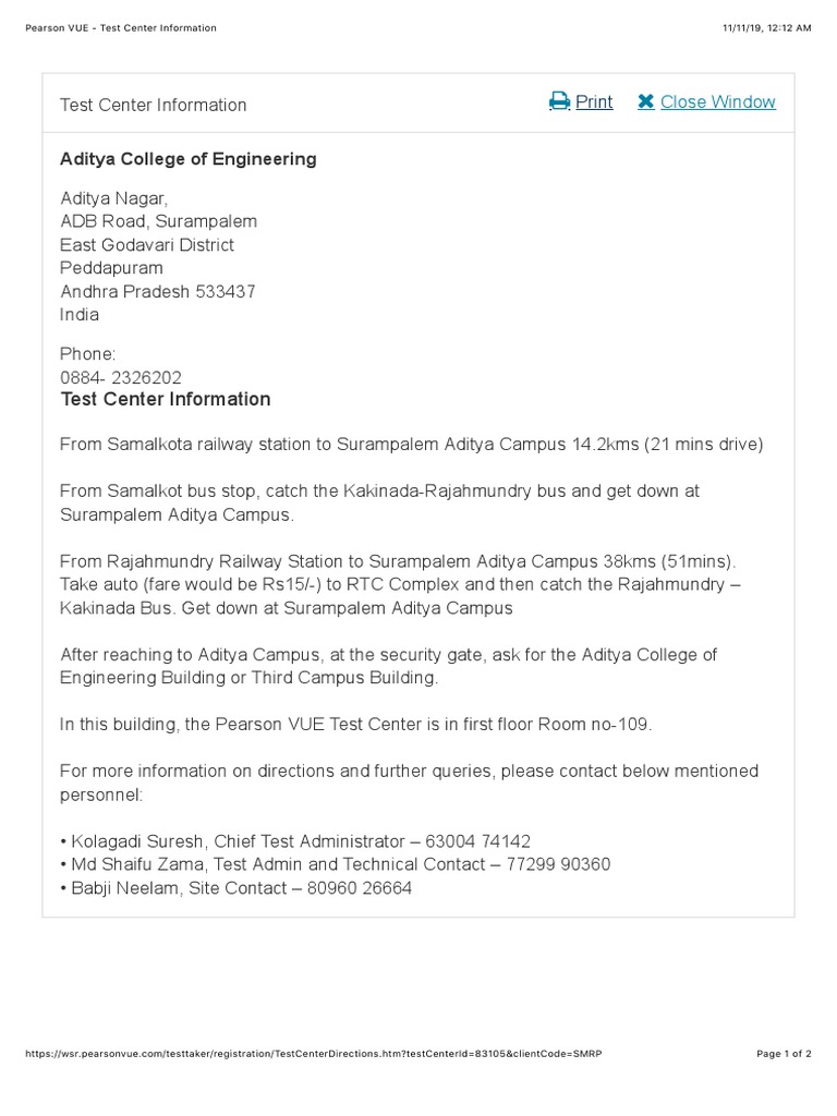 Pearson VUE Test Center Information PDF