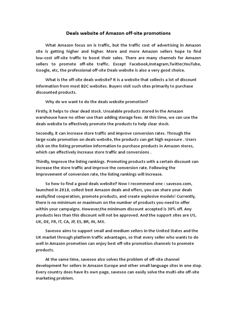Deals site of Amazon OffSite Promotions PDF Retail Sales