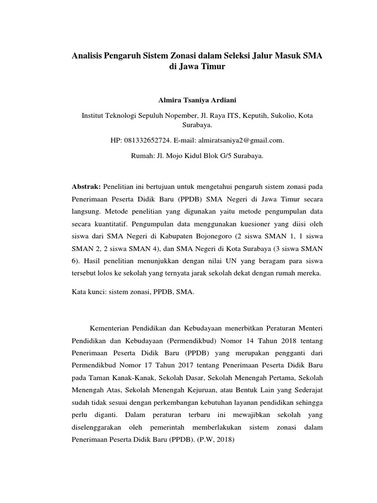 Pengaruh Zonasi pada PPDB SMA Jatim | PDF