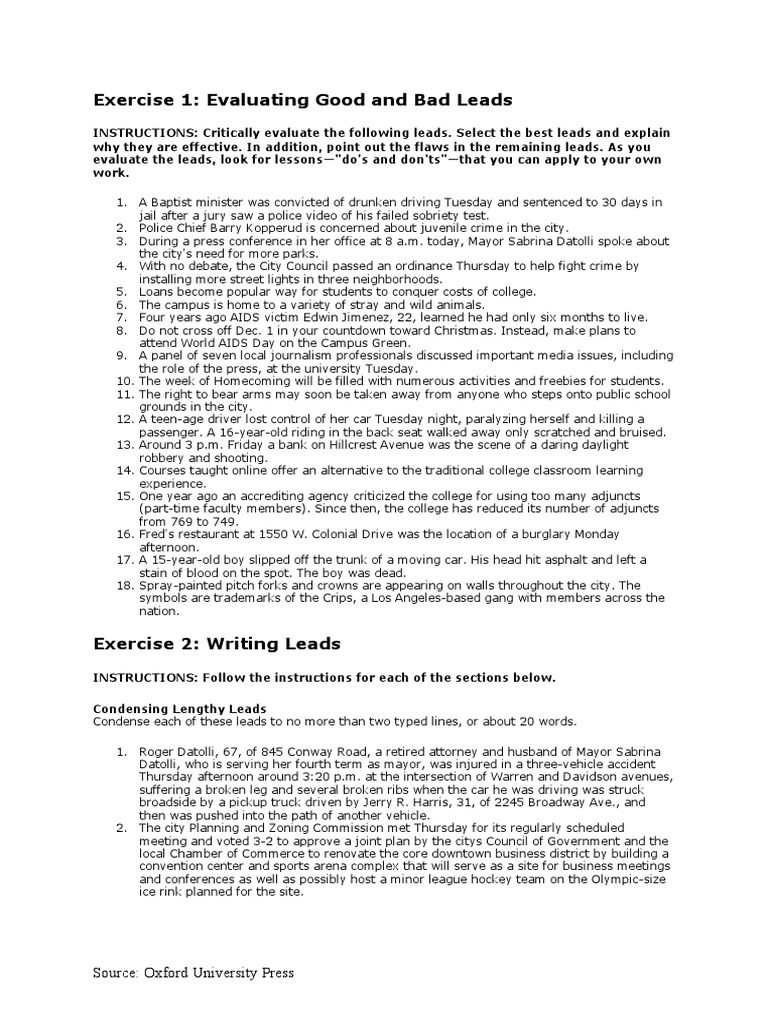 Exercise Lead Writing PDF Adventures Of Huckleberry Finn Crime Thriller