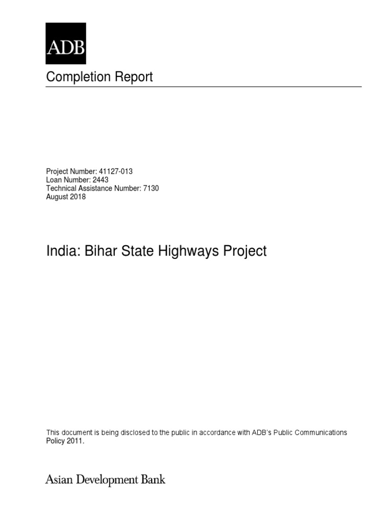 Bihar State Highways Project Report | PDF | Asian Development Bank | Road