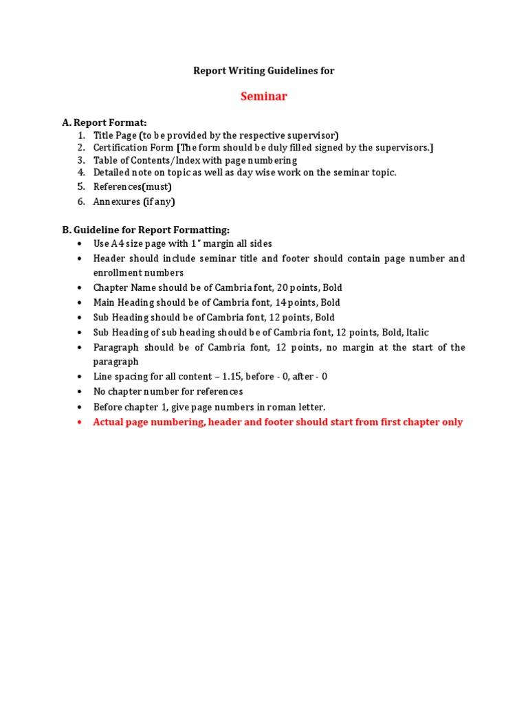 Seminar Report Writing Guidelines | PDF