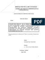 Tesis de Licenciatura. Análisis Del Impacto de La Música de Reggaetón Del Cantautor Daddy Yankee y Su Influencia en La Forma de Actuar y Relacionarse en Los Adolescentes. Autora Olga Piedad Quishanga Cando. Ecuador.