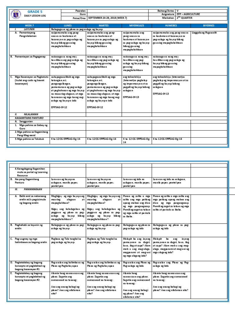 DLL G5 Q2 WEEK 7 ALL SUBJECTS (Mam Inkay Peralta) | PDF