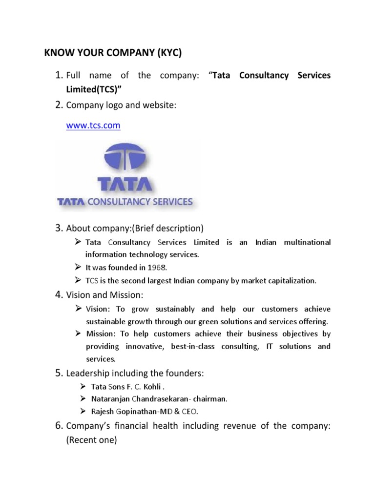 TCS: Vision, Mission, and Overview | PDF
