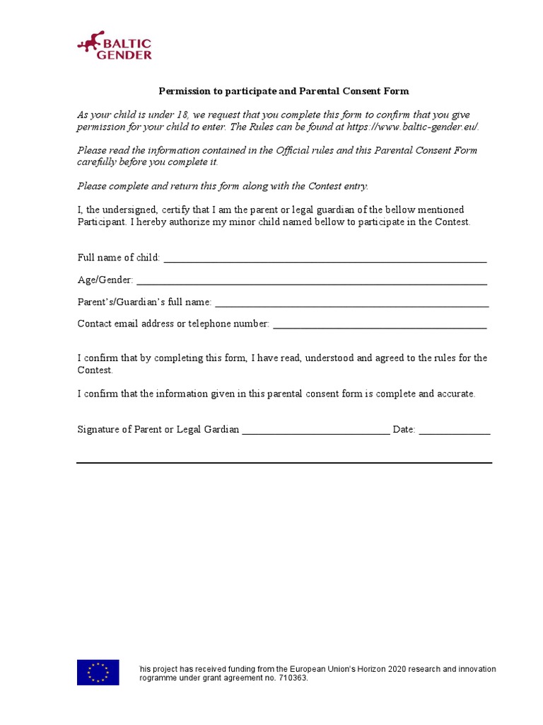 Parental Consent Form Youth Contest | PDF