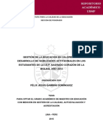 Gestion de La Educación en Valores y El Desarrollo de Habilidades Actitudinales en Los Estudianttes