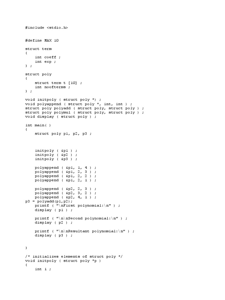 Polynomial Multiplication in C Programming | PDF | Computer Programming ...