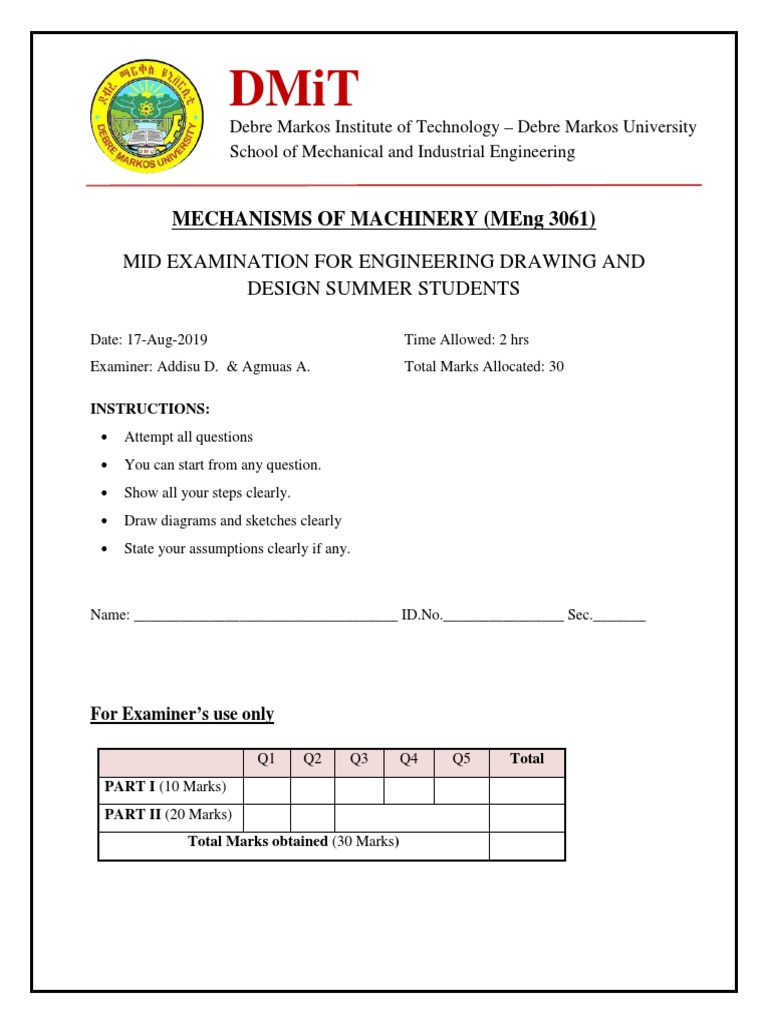 Mechanism of Machinery Exam PDF | PDF