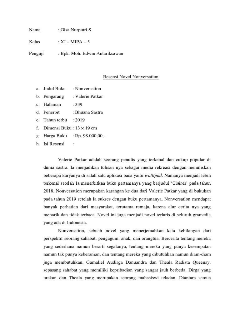 Sinopsis Novel Nonversation Perangkat Sekolah