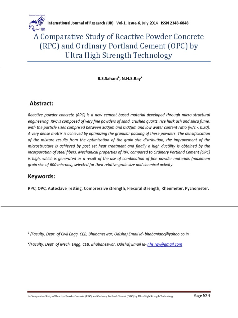 A Comparative Study of Reactive Powder Concrete (RPC) and Ordinary ...
