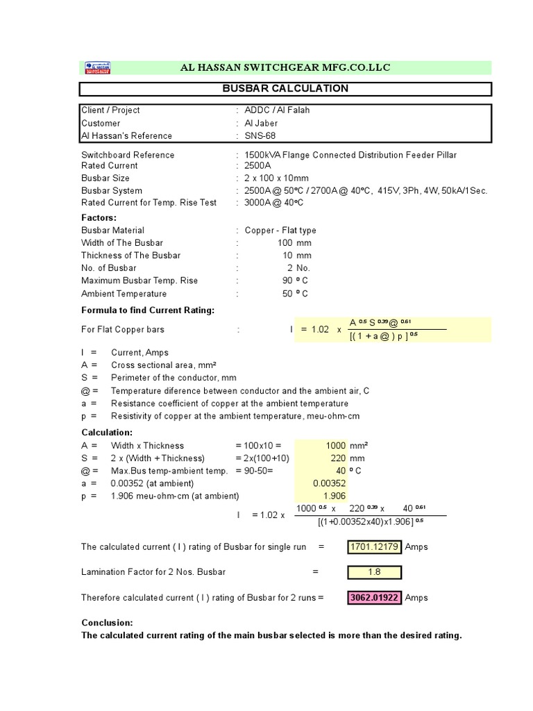 Al Hassan Switchgear MFG Co.Llc Busbar Calculation Factors PDF
