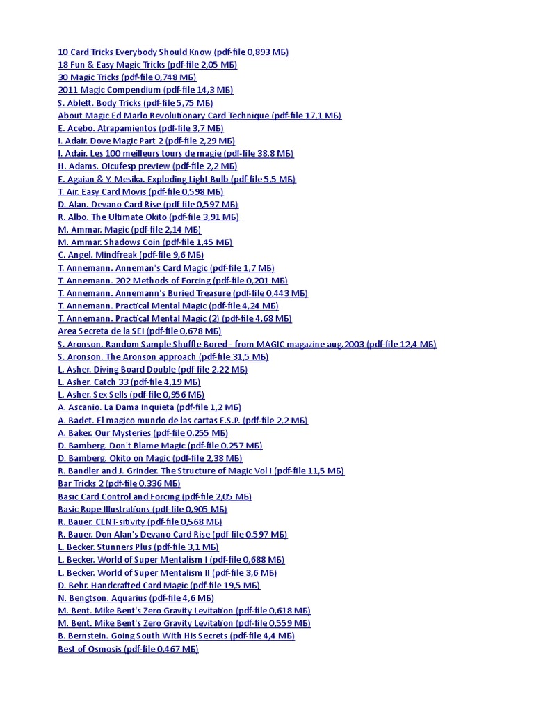 Magic Book List | PDF | Magic (Illusion) | Harry Houdini