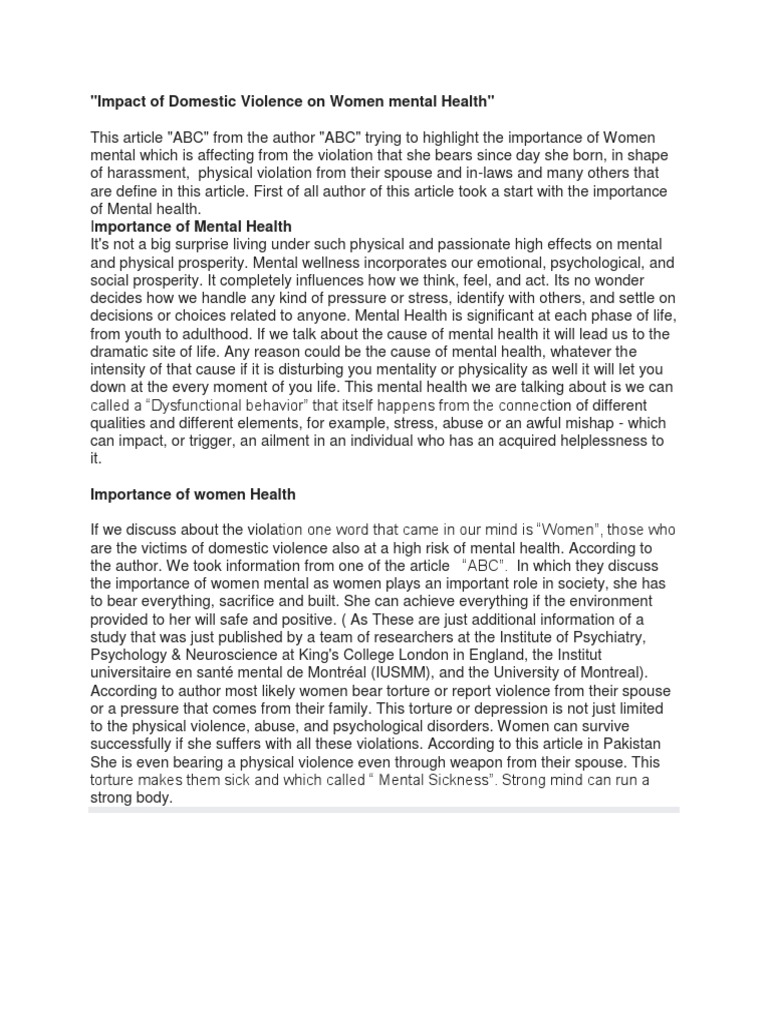 Domestic Violence's Impact on Women's Mental Health | PDF | Domestic ...