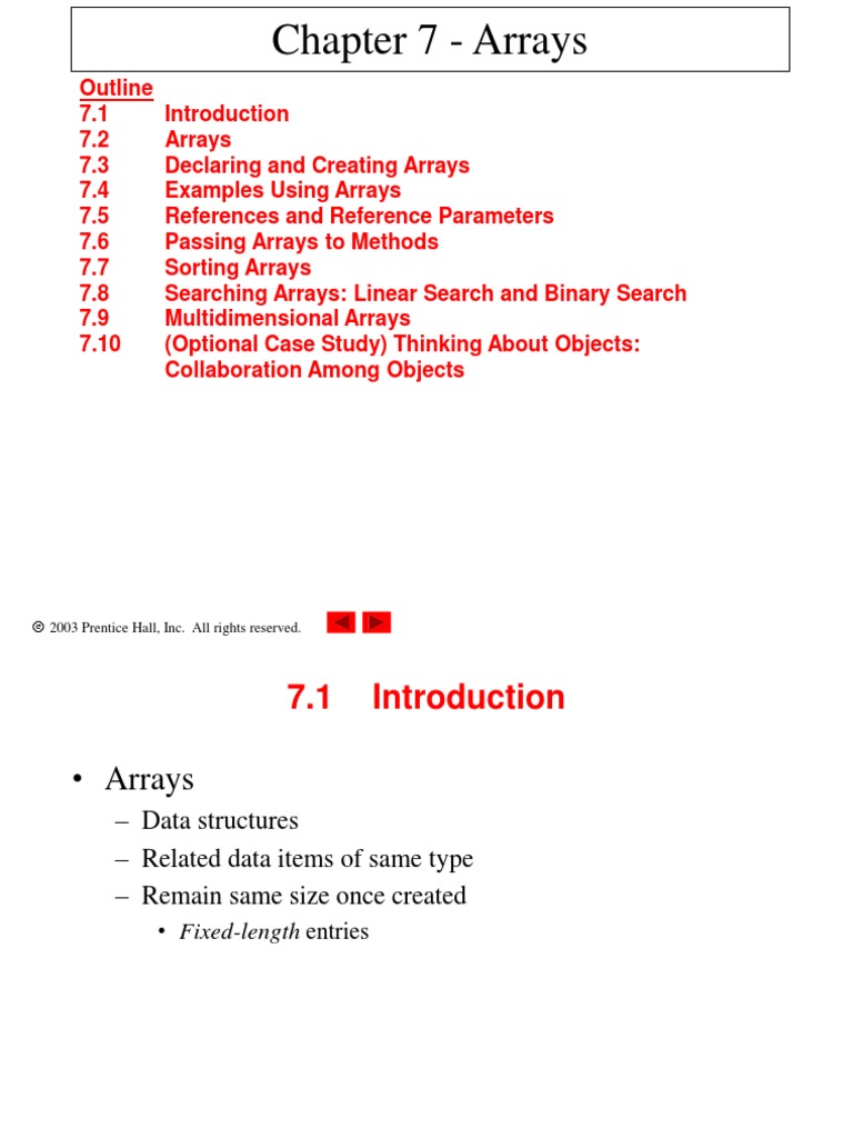 Chapter 7 - Arrays: 2003 Prentice Hall, Inc. All Rights Reserved | PDF ...