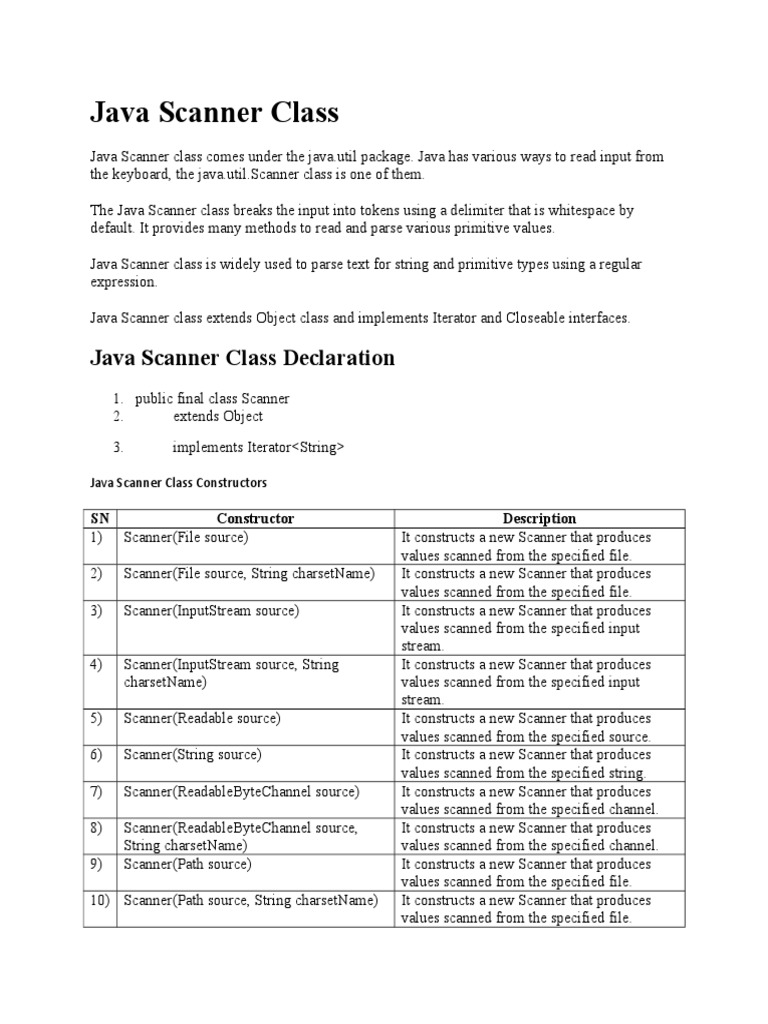 Java Scanner Class | PDF | String (Computer Science) | Java ...