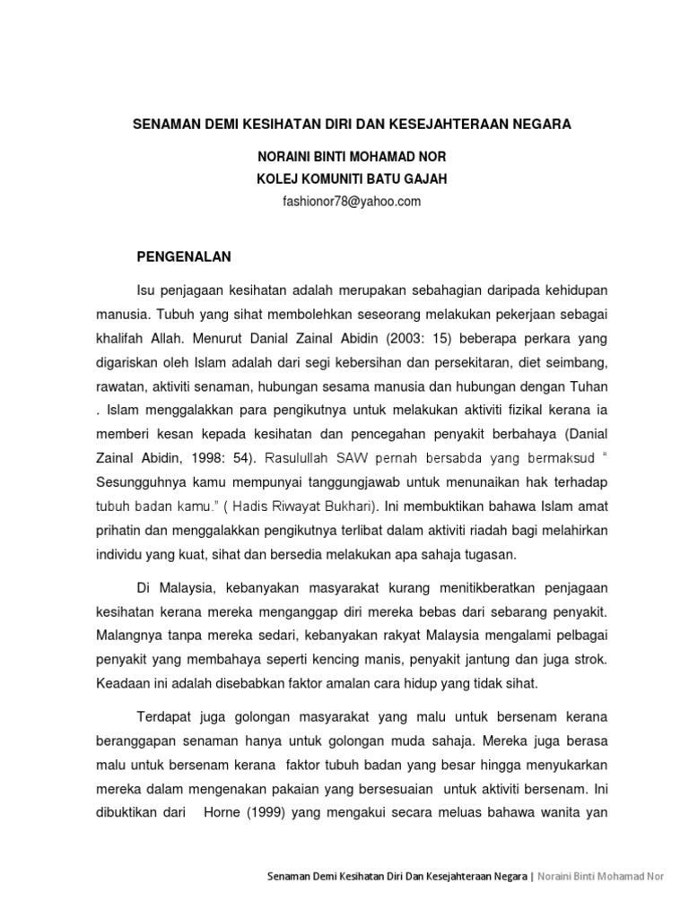 Senaman Kesihatan Diri Dan Kesejahteraan Pdf