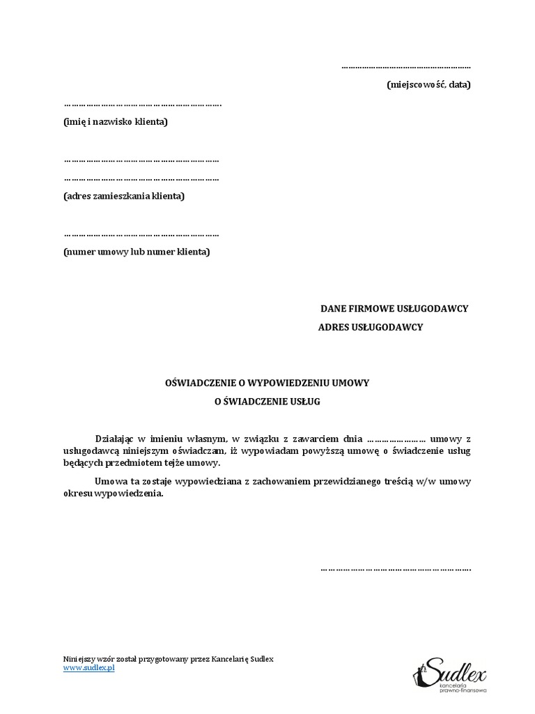 Druk Wypowiedzenia Umowy O Pracę Pdf