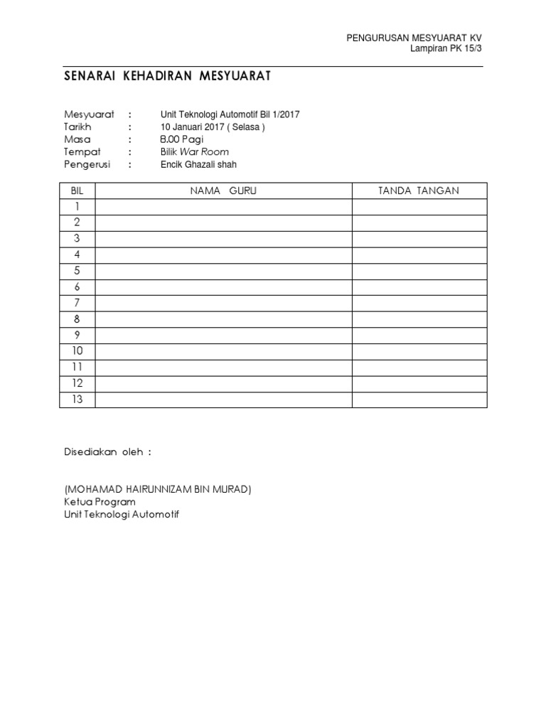 Surat Kehadiran | PDF