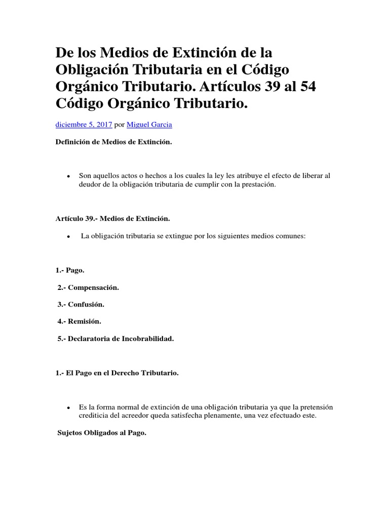 Medios de Extinción de Obligaciones Tributarias | PDF | Pagos ...