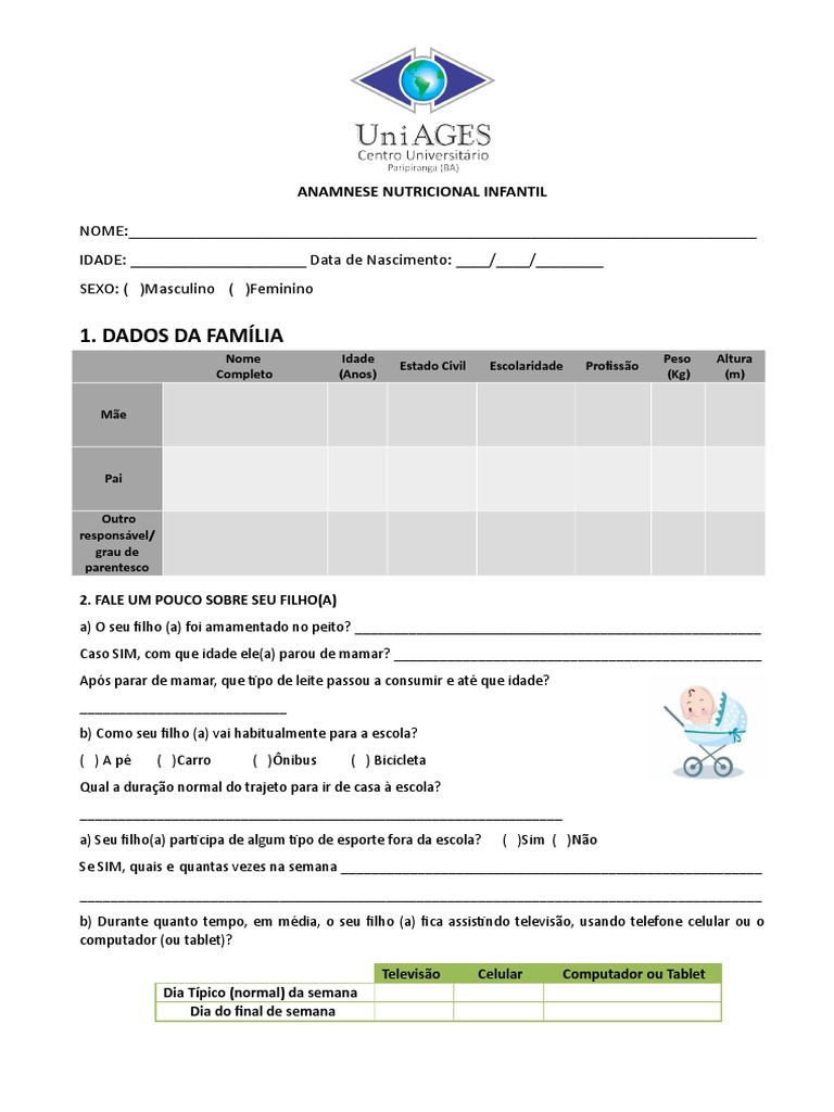 Ficha de Anamnese Nutricional Infantil, PDF, Almoço