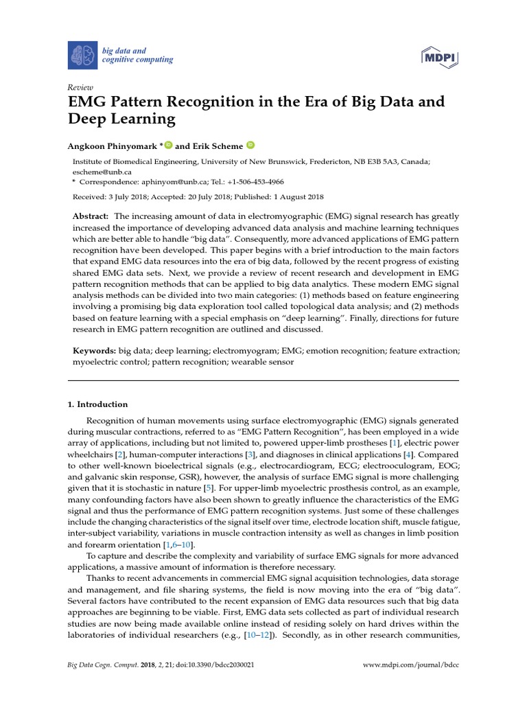 EMG Pattern Recognition in The Era of Big Data and Deep Learning | PDF ...