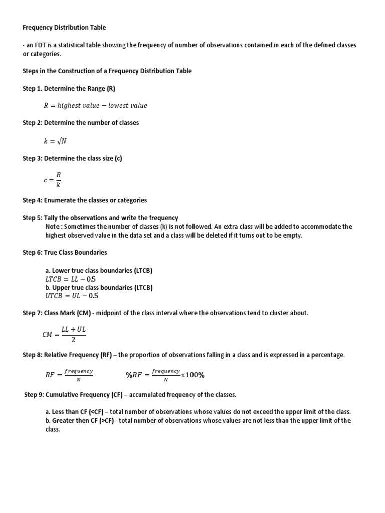 Frequency Distribution Table Guide | PDF | Arithmetic Mean | Mean