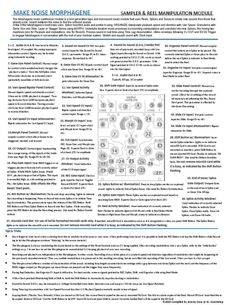 Morphagene Front Panel Cheat Sheet Alternate Version | PDF ...