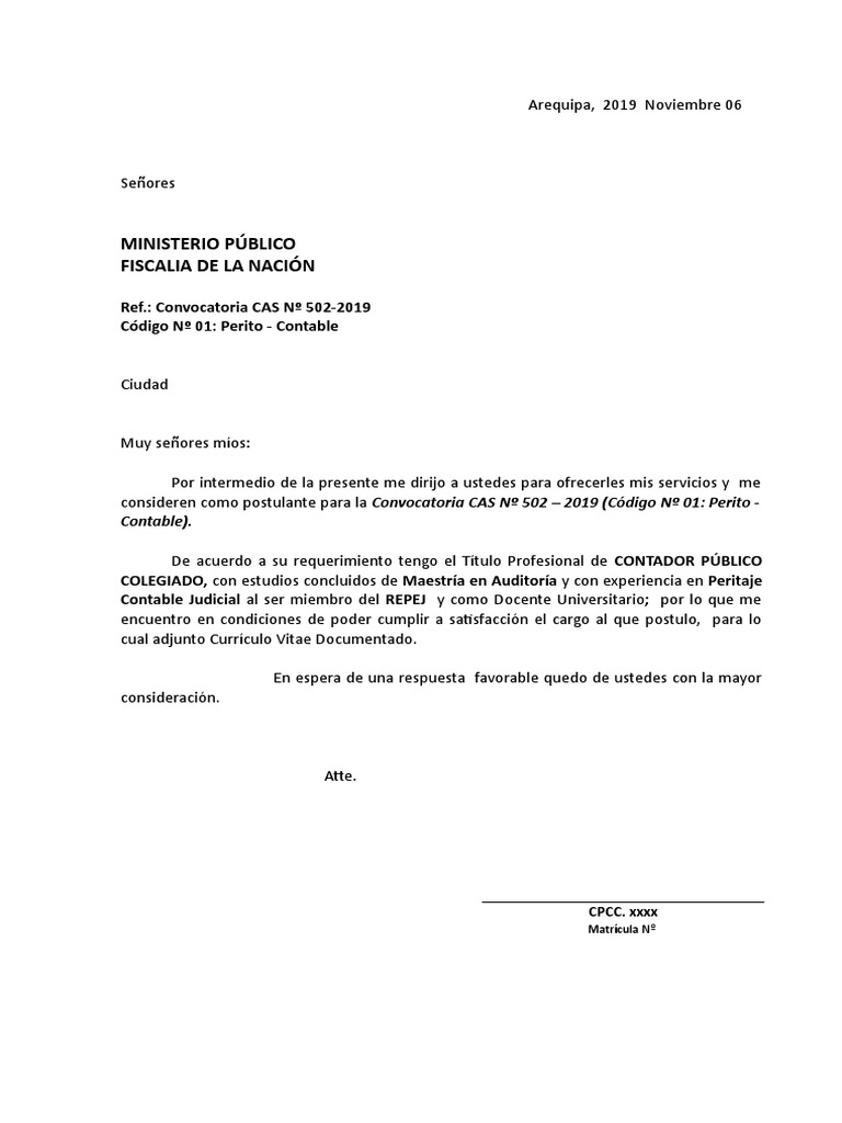 Carta Para Solicitar Incripcion En Concurso