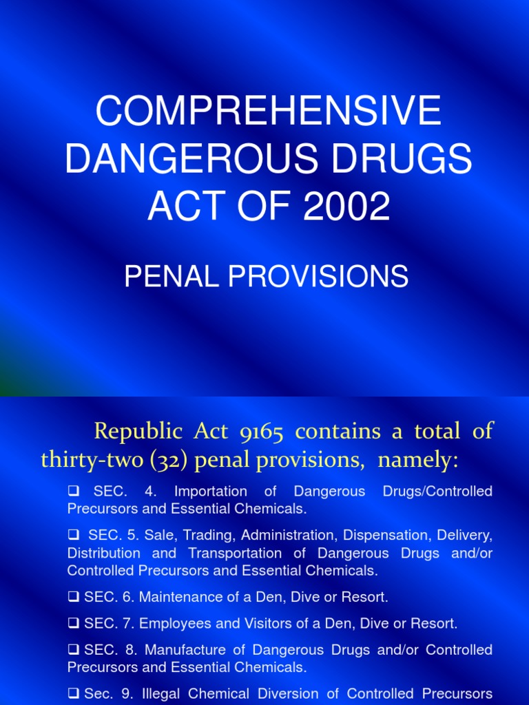 Comprehensive Dangerous Drugs ACT OF 2002 Penal Provisions PDF