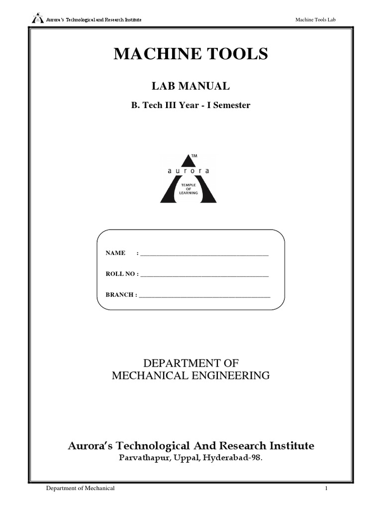Machine Tools Lab Manual | PDF | Grinding (Abrasive Cutting) | Drilling