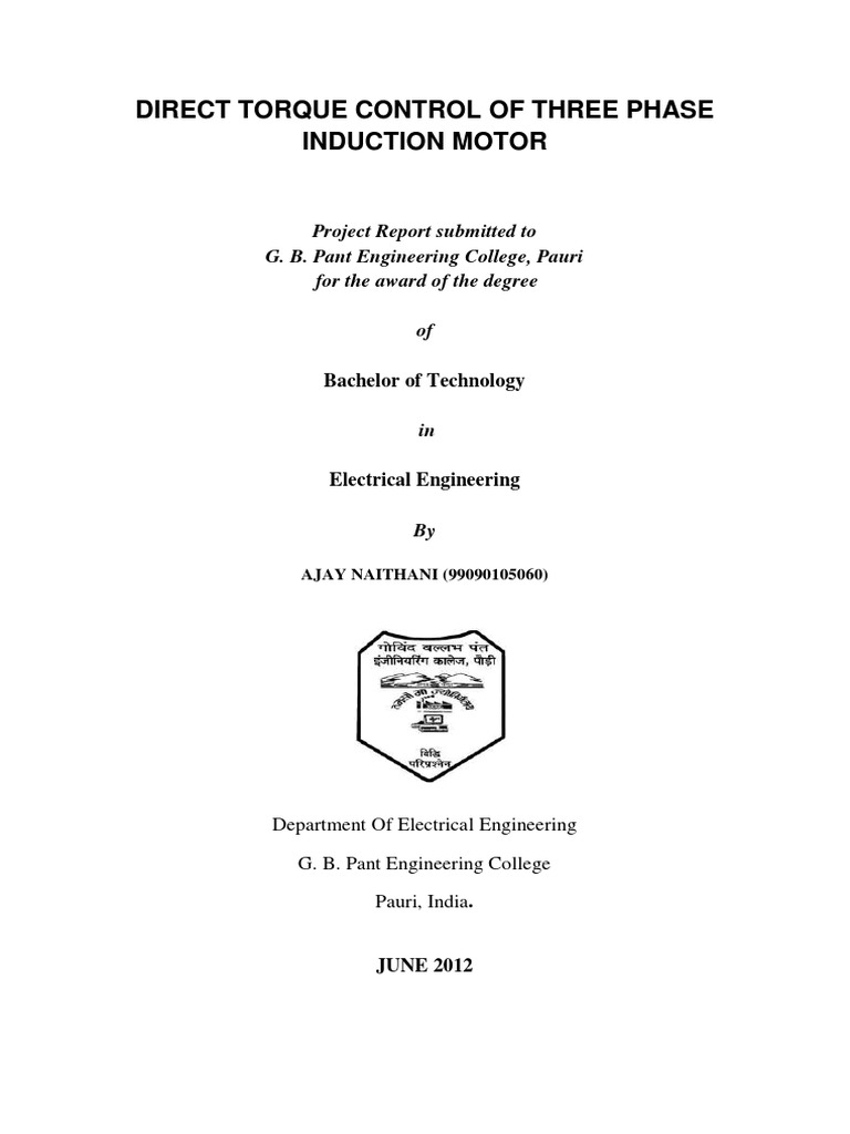 Direct Torque Control of Three Phase Induction Motor | PDF | Electric ...