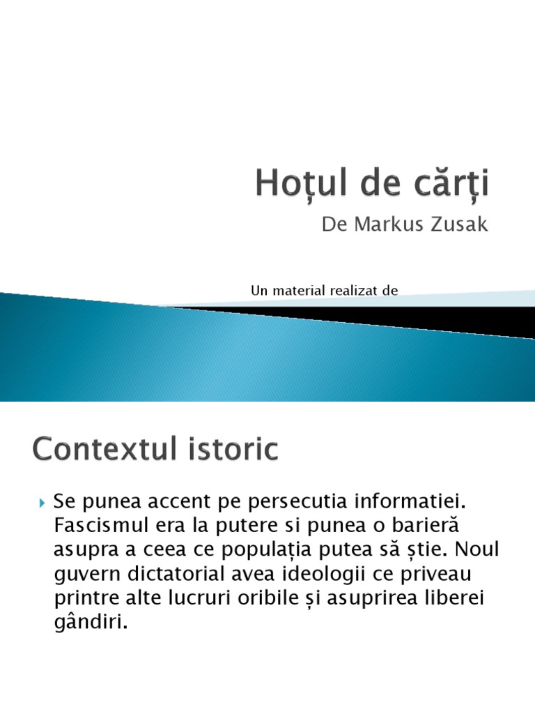 Hotul De Carti Rezumat Prezentare Hotul de Carti | PDF