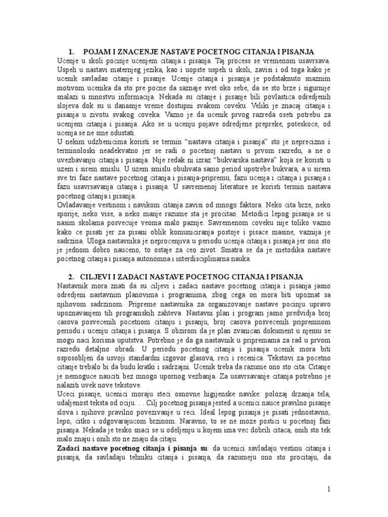 Pocetno Citanje I Pisanje 1 Pdf