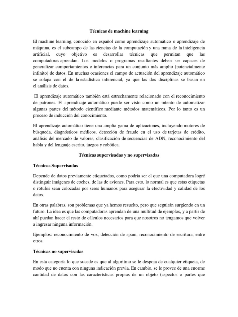 Técnicas de Machine Learning Esenciales | PDF | Aprendizaje automático ...