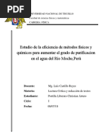 Estudio de La Eficiencia de Métodos Fisicos y Químicos para Aumentar El Grado de Purificacion en El Agua Del Río Moche, Perú