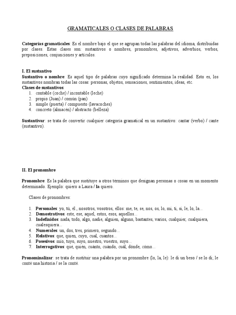 Categori As Grama Tica Les Pdf Sustantivo Adjetivo