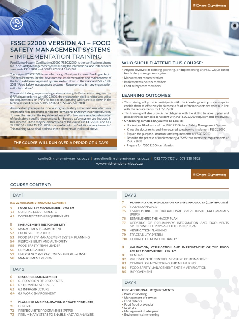 FSSC 22000 Implementation Training Course | PDF | Prevention | Safety