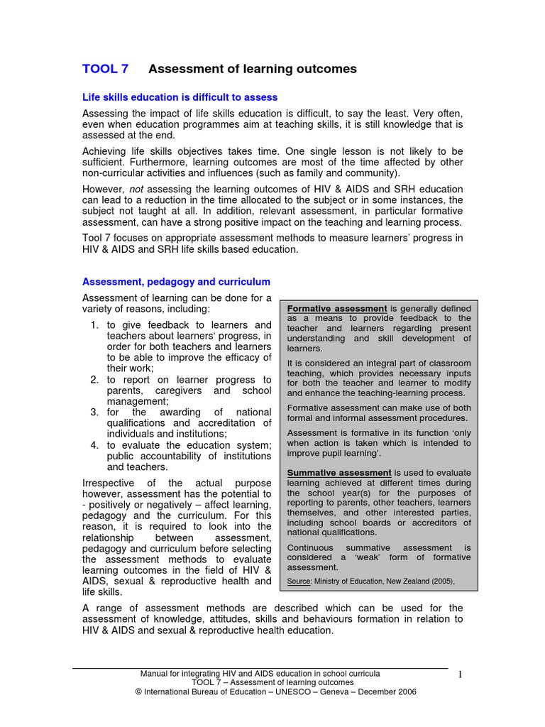 Tool 7: Assessment of Learning Outcomes | PDF | Educational Assessment ...