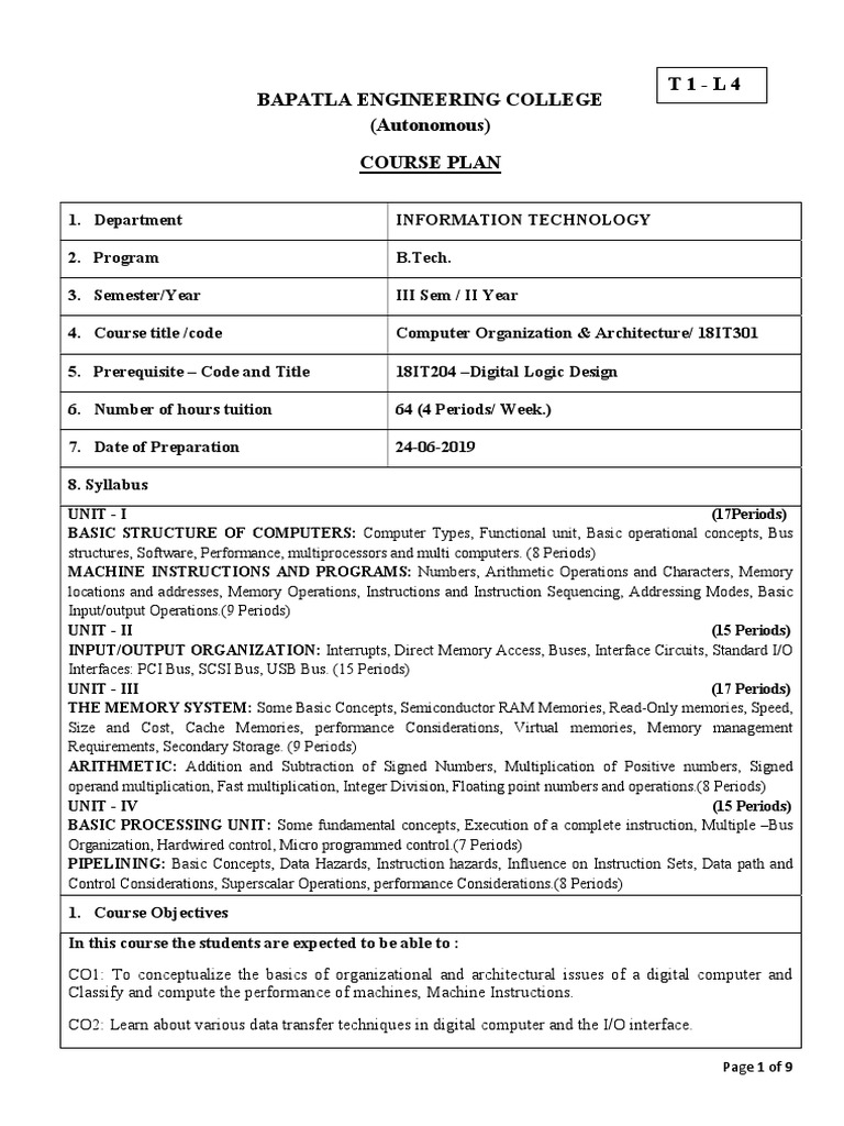 18IT301 COACourse Plan Cache Random Access Memory