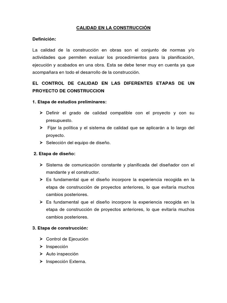 Control de Calidad en Construcción | PDF | Sistema de manejo de calidad ...