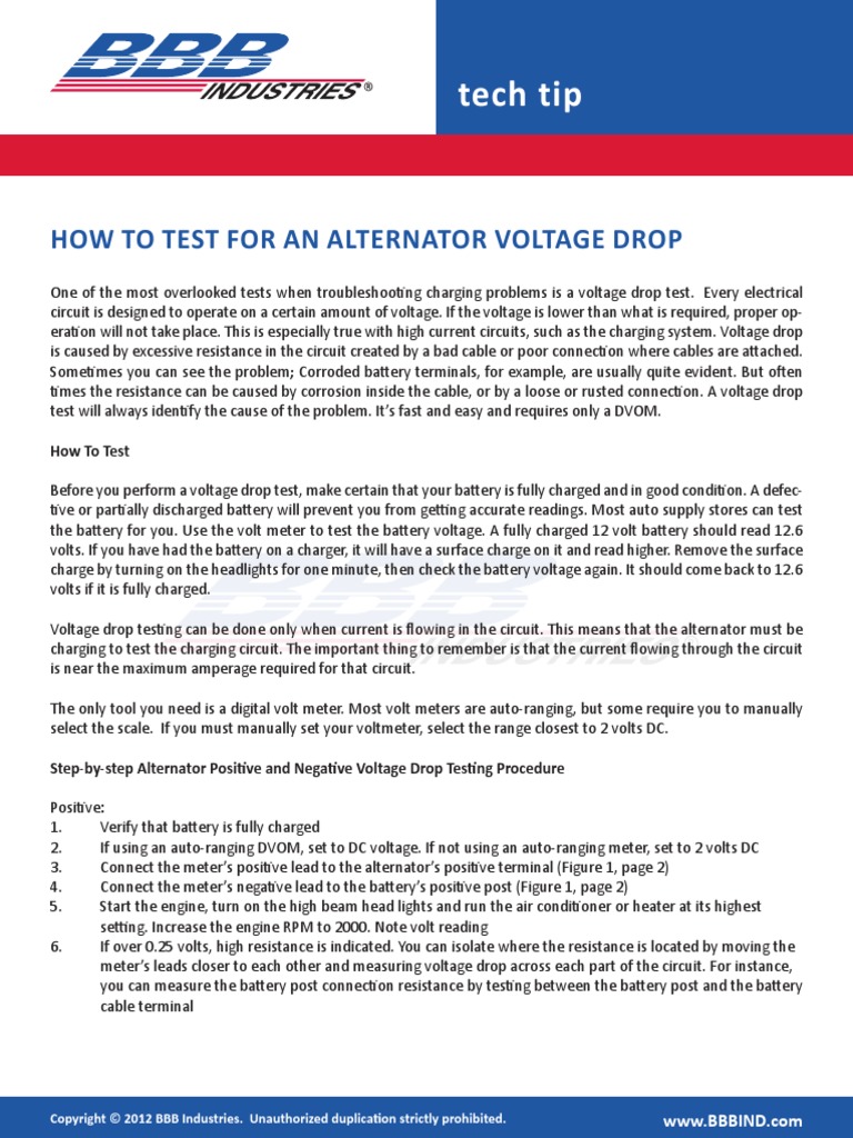 Voltage Drop Alternator PDF Voltage Electrical Equipment