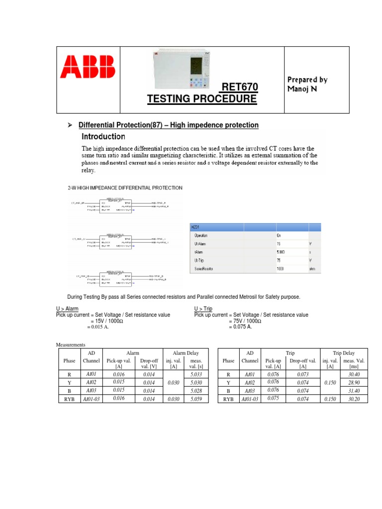 RET670 Testing Procedure Overview | PDF | Transformer | Electrical ...