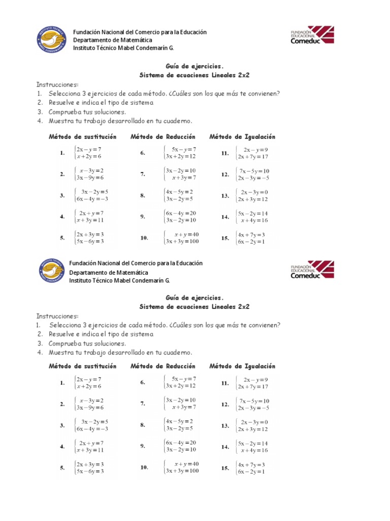 Hoja de Trabajo de Matematica de 1. Sistema de Ecuaciones | PDF | Métodos y  materiales de enseñanza | Informática, image size:768x1024