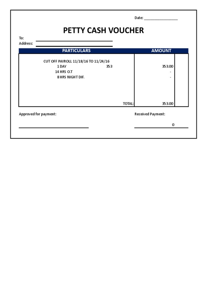 Petty Cash Voucher: Particulars Amount | PDF