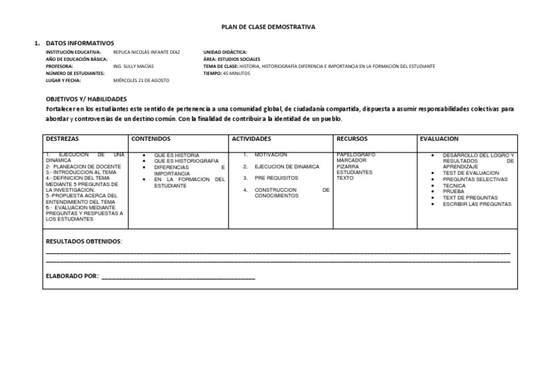Plan de Clase Demostrativa | PDF | Evaluación | Conceptos psicologicos