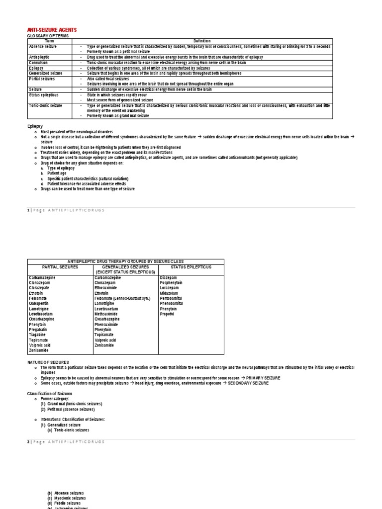 Antiepileptic Drug Overview and Chart | PDF | Epilepsy | Neurological ...