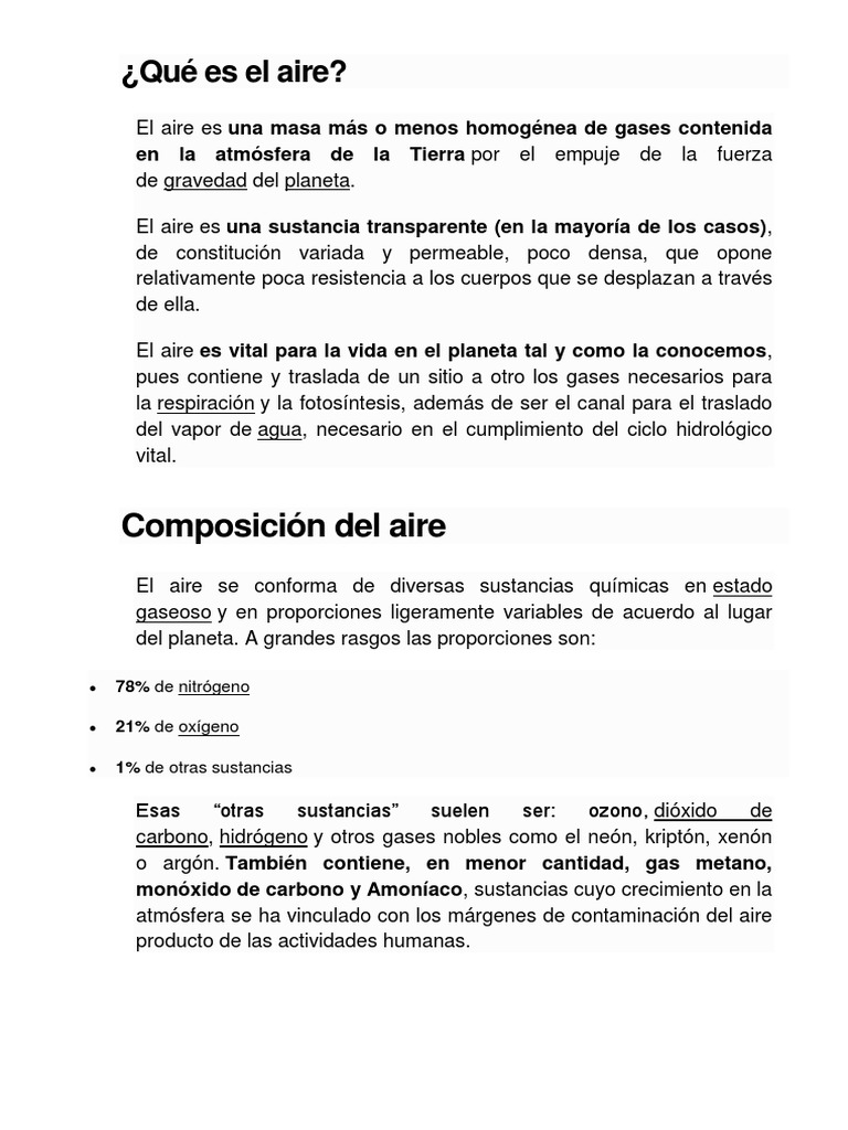 Definición y propiedades del aire | PDF | Atmósfera de tierra | Herida